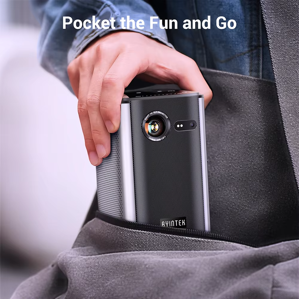 BYINTEK P70 4K Smart DLP Mini Projector with WiFi, Bluetooth & Built-in Battery