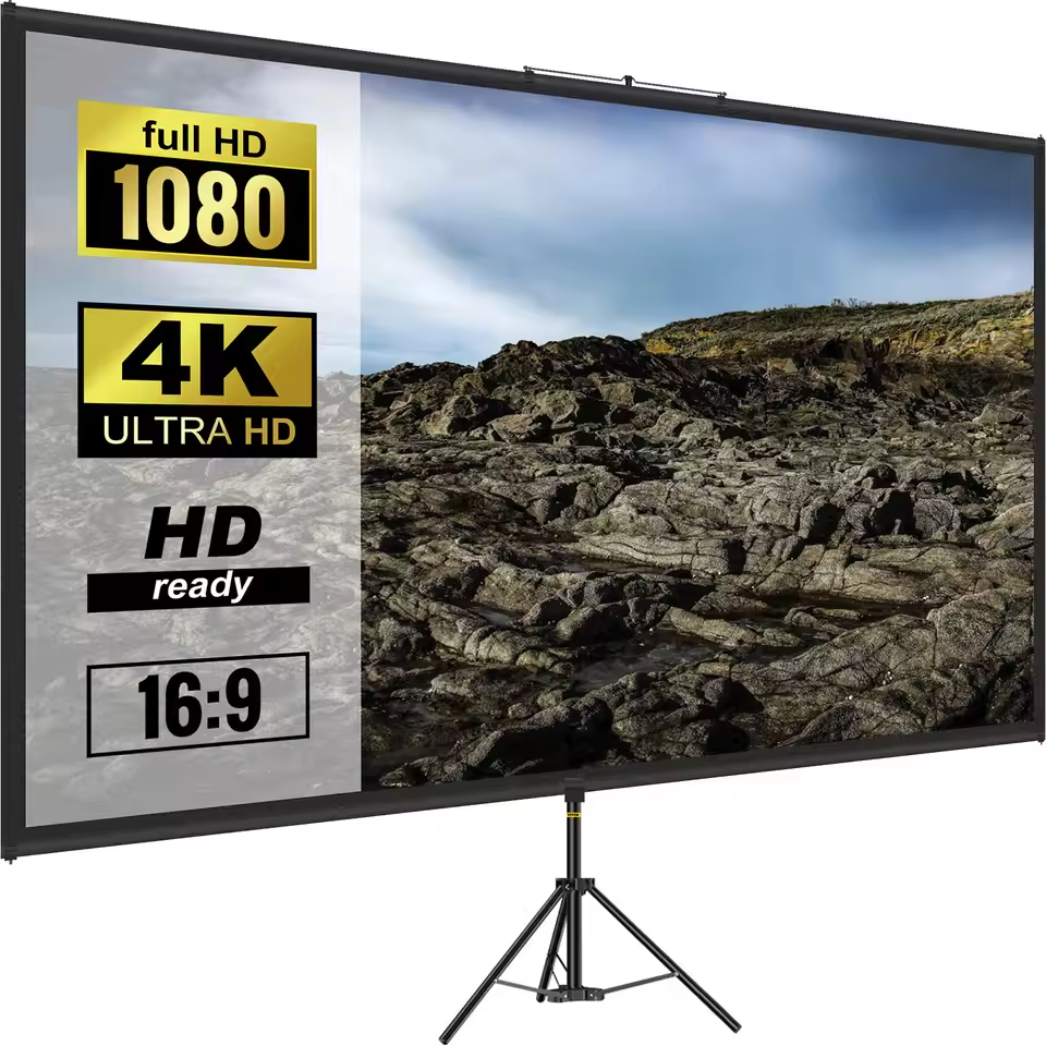 SucceBuy Portable Projector Screen with Stand 16:9 HD 4K 1080P – 150 Inch Indoor Outdoor Home Theater
