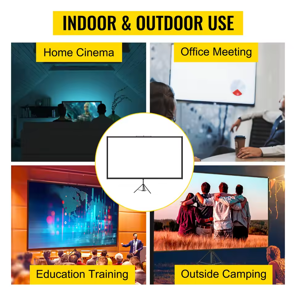 SucceBuy Portable Projector Screen with Stand 16:9 HD 4K 1080P – 150 Inch Indoor Outdoor Home Theater